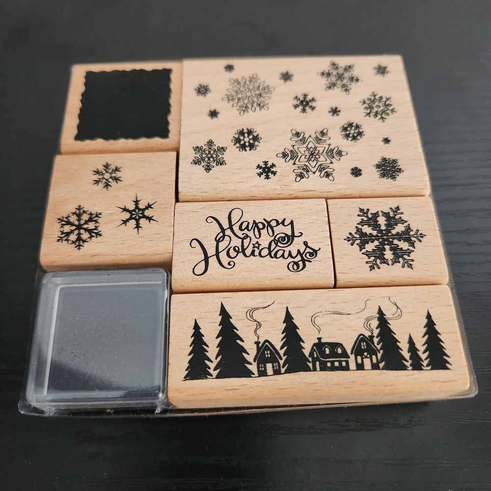 Unbranded Wooden Holiday Stamp Set with Snowflake Designs Assembly Required NWOT